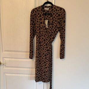 Leopard Print Wrap Dress - Brown